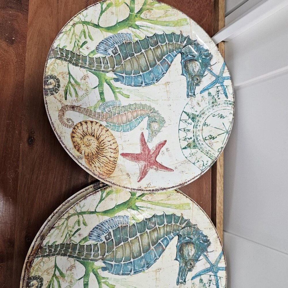 Pier 1 Spikey The Seahorse Melamine Plates 9in set-4 sea life shells unbreakabl - Picture 8 of 12